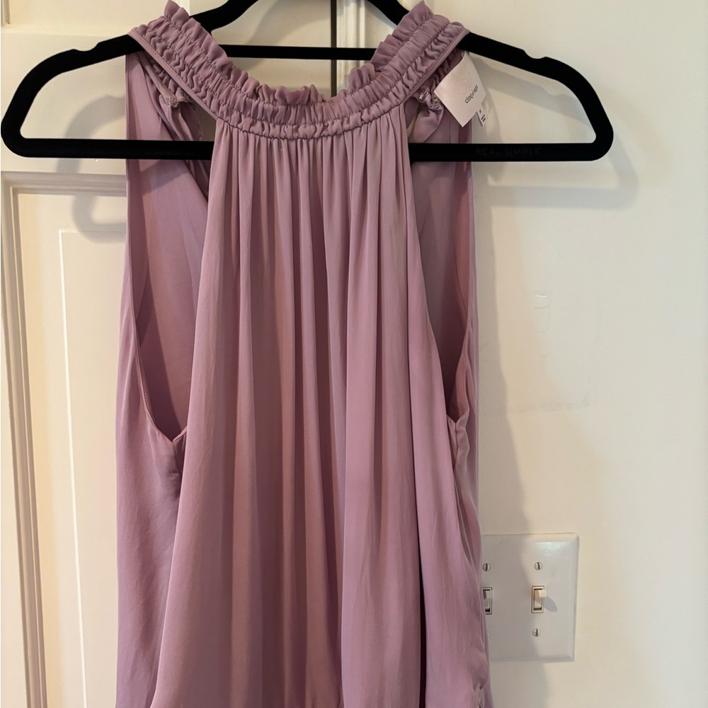 Cinq à Sept Lilac/lavender Silk Ruffled Sleeveless Blouse